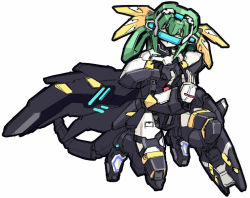 Rule 34 | 1girl, arc system works, asymmetrical wings, dizzy (guilty gear), guilty gear, mecha musume, mechanization, simple background, solo, tail, thighhighs, virtual on, white background, wings
