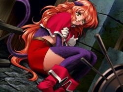 Rule 34 | 1girl, animal ears, boots, cat ears, cat tail, cowl, crossed arms, gloves, long hair, miniskirt, nina (words worth), orange hair, skirt, solo, tail, words worth, yellow eyes