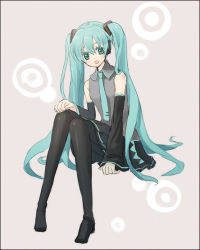 Rule 34 | apupu, detached sleeves, hatsune miku, long hair, skirt, solo, thighhighs, twintails, very long hair, vocaloid