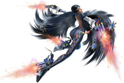 Rule 34 | 1girl, 3d, absurdres, alternate hair length, alternate hairstyle, ass, back, back cutout, bayonetta, bayonetta, bayonetta (series), bayonetta 2, black hair, blue eyes, bodysuit, clothing cutout, copyright name, earrings, elbow gloves, eyeshadow, firing, glasses, gloves, gun, highres, jewelry, lips, lipstick, makeup, mole, muzzle flash, official art, short hair, solo, weapon, white background, white gloves