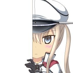 Rule 34 | 10s, 1girl, anchor, black gloves, blonde hair, blue eyes, blush, cape, gloves, graf zeppelin (kancolle), hair between eyes, hat, jacket, kantai collection, looking at viewer, nagineko, peeking out, solo, transparent background, tsurime, twintails