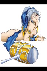 Rule 34 | 1girl, adun, ass, breasts, danny sulca, game console, hammer, meru (dragoon), nipples, nude, palcomix, red eyes, ribbon, silver hair, smile, solo, the legend of dragoon, weapon, wingly, wristband