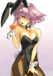 animal_ears carrot fake_animal_ears leotard original pantyhose playboy_bunny purple_hair rabbit_ears red_eyes shimotsuki_eight short_hair solo