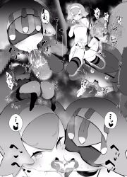 Rule 34 | 2boys, 2girls, ass, bikini, condom, creatures (company), cum, cum in mouth, cum on tongue, fellatio, game freak, greyscale, group sex, hair between eyes, harper (pokemon), heart, heart-shaped pupils, highres, licking, licking penis, micro bikini, monochrome, multiple boys, multiple girls, nintendo, oral, penis, pokemon, pokemon (anime), pokemon sm (anime), sarah (pokemon), short hair, swimsuit, symbol-shaped pupils, tentefu (rpud7485), tongue, tongue out, used condom