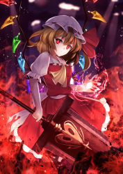 Rule 34 | 1girl, ascot, blonde hair, commentary request, energy, expressionless, fingernails, flandre scarlet, hat, hat ribbon, highres, holding, holding sword, holding weapon, looking at viewer, mob cap, nail polish, puffy short sleeves, puffy sleeves, red eyes, red nails, red ribbon, red skirt, ribbon, sharp fingernails, short sleeves, sinkai, skirt, skirt set, solo, sword, touhou, weapon, white hat, wings, yellow ascot