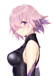 Rule 34 | 1girl, bare shoulders, blush, breasts, elbow gloves, fate/grand order, fate (series), gloves, hair over one eye, highres, large breasts, looking at viewer, looking to the side, mash kyrielight, purple eyes, purple hair, short hair, smile, solo, tsukudani (ore624), upper body