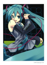 Rule 34 | 1girl, absurdres, cradle (circle), detached sleeves, hatsune miku, highres, long hair, microphone, misaki kurehito, scan, solo, twintails, very long hair, vocaloid, yamaha