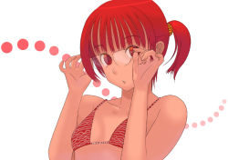 Rule 34 | 1girl, bikini, glasses, kiriman (souldeep), original, red eyes, red hair, simple background, solo, swimsuit, upper body, white background