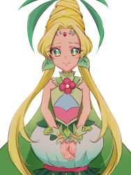 Rule 34 | 1girl, agnete (precure), blonde hair, commentary request, cure oasis, earrings, eyelashes, fpminnie1, hair up, happy, highres, jewelry, long hair, looking at viewer, magical girl, precure, simple background, sketch, smile, solo, standing, tropical-rouge! precure, very long hair, white background, wrist cuffs