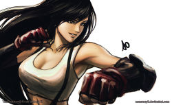 Rule 34 | 1990s (style), 1girl, accuracy0, bad deviantart id, bad id, breasts, brown eyes, brown hair, earrings, elbow gloves, final fantasy, final fantasy vii, fingerless gloves, gloves, jewelry, large breasts, long hair, midriff, retro artstyle, solo, tank top, tifa lockhart