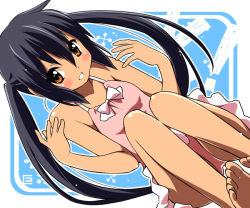 Rule 34 | 00s, 1girl, barefoot, eretto, female focus, k-on!, nakano azusa, one-piece swimsuit, pink one-piece swimsuit, solo, swimsuit, tan, twintails
