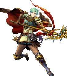 Rule 34 | 1boy, aqua hair, armor, asatani tomoyo, attack, belt, black cape, blue armor, blue eyes, blue footwear, boots, brown pants, cape, ephraim (fire emblem), fire emblem, fire emblem: the sacred stones, fire emblem heroes, full body, gauntlets, greaves, green hair, highres, holding, holding weapon, lance, male focus, multiple belts, nintendo, official art, pants, parted lips, polearm, shoulder armor, smirk, solo, teeth, transparent background, weapon, white background