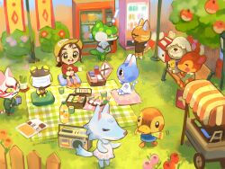 Rule 34 | !, 4boys, 6+girls, :d, ^ ^, animal crossing, apple, apple tree, artist name, baseball cap, basket, bench, bento, black shirt, blue shirt, book, boots (animal crossing), bottle, brown hair, bush, can, cat boy, cat girl, closed eyes, closed mouth, collared dress, commentary, crocodile boy, cup, cushion, dango, day, deer girl, dog boy, doughnut, dress, duck girl, english commentary, eyelashes, fang, fang out, fauna (animal crossing), fence, flag, floral print, flower, flower pot, food, frog boy, fruit, fruit tree, furry, furry female, furry male, grass, green dress, green eyes, green kimono, green shorts, hands up, hat, heart, highres, holding, holding can, holding cup, japanese clothes, juice, kabuki (animal crossing), katt (animal crossing), kimono, lamppost, long hair, long sleeves, looking at another, mask, molly (animal crossing), mouth mask, multiple boys, multiple girls, newspaper box, nintendo, on bench, open book, open mouth, orange flower, orange footwear, orange juice, outdoors, picket fence, picnic, picnic basket, pink flower, pink socks, plant, plate, ponytail, potted plant, purple flower, raddle (animal crossing), radio, red flower, red shirt, rosie (animal crossing), sanshoku dango, shep (animal crossing), shirt, shoes, short sleeves, shorts, sidelocks, sitting, sleeveless, sleeveless dress, smile, socks, standing, stereo, striped clothes, striped shirt, surgical mask, teeth, tree, twitter username, u u, umino-mari, upper teeth only, vending machine, villager (animal crossing), wagashi, white dress, white mask, white shirt, whitney (animal crossing), wide sleeves, wolf girl, wooden fence, yellow eyes, yellow hat