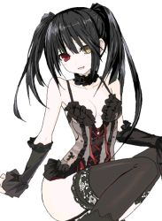 Rule 34 | 10s, 1girl, bare shoulders, breasts, bustier, choker, clock eyes, date a live, detached sleeves, lingerie, red eyes, solo, symbol-shaped pupils, thighhighs, tokisaki kurumi, twintails, underwear, yellow eyes