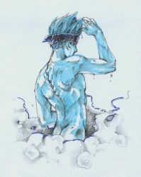 Rule 34 | 1boy, blue skin, butt crack, colored skin, gills, headband, hoshigaki kisame, looking back, male focus, naruto, naruto (series), saniika, solo