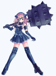 Rule 34 | black thighhighs, boots, detached collar, elbow gloves, eyepatch, gloves, goth fashion, gothic lolita, hammer, high heels, lolita fashion, mace, shoes, solo, thigh boots, thighhighs, weapon