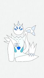 Rule 34 | armor, armored body, blue eyes, claws, due, elemental (creature), highres, horns, ice elemental, no mouth, no nose, prime elemental, white-devil, white armor