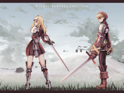 Rule 34 | armor, blonde hair, boots, final fantasy, final fantasy tactics, gloves, shu-tokutomi, skirt, squire (fft), sword, weapon
