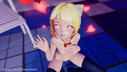 Rule 34 | 1girl, 3d, blonde hair, breasts, heart, heart-shaped pupils, hetero, highres, kagamine rin, nude, petite, rikamizunommd, short hair, skinny, small breasts, solo focus, spread legs, symbol-shaped pupils, thighhighs, vocaloid