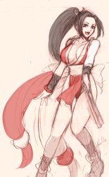 Rule 34 | 1girl, breasts, hand fan, fatal fury, highres, large breasts, shiranui mai, smile, snk, solo, the king of fighters