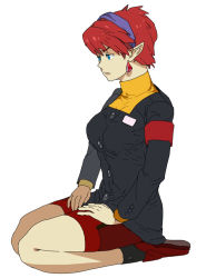 Rule 34 | 1girl, armband, bad id, bad pixiv id, bike shorts, chisato madison, commentary request, earrings, jewelry, pointy ears, red armband, reporter, short hair, solo, star ocean, star ocean the second story, tanokura mon