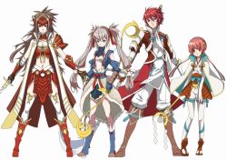 Rule 34 | 2boys, 2girls, armor, bad id, bad pixiv id, blonde hair, boots, bow (weapon), breasts, brother and sister, brothers, brown hair, capelet, cleavage, fire emblem, fire emblem fates, genderswap, genderswap (ftm), genderswap (mtf), gloves, grey hair, hinoka (fire emblem), katana, long hair, maruo (mokurentenpu), medium breasts, multiple boys, multiple girls, naginata, nintendo, orange eyes, pink hair, polearm, red eyes, red hair, ryoma (fire emblem), sakura (fire emblem), siblings, simple background, sisters, small breasts, staff, sword, takumi (fire emblem), thighhighs, twintails, weapon, white background