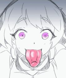 Rule 34 | 10s, 1girl, abyssal ship, animated, animated gif, kabeu mariko, kantai collection, licking, long tongue, looking at viewer, personification, pov, purple eyes, re-class battleship, short hair, silver hair, smile, solo, spot color, tongue