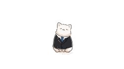 Rule 34 | :3, animal, animal focus, artist name, black eyes, black suit, blue necktie, blush stickers, closed mouth, clothed animal, collared shirt, dog, fluffy, formal, fuwa fuwa dog, lapels, looking at viewer, necktie, no humans, original, shadow, shirt, simple background, sitting, solid circle eyes, solo, suit, twitter username, white background, white shirt