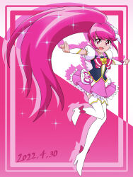 Rule 34 | 1girl, absurdres, aino megumi, boots, cure lovely, happinesscharge precure!, high ponytail, highres, long hair, magical girl, pink eyes, pink hair, ponytail, precure, solo, thigh boots