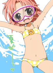 Rule 34 | bikini, brown eyes, diving mask, diving mask on eyes, flat chest, goggles, kogami akira, lucky star, pink hair, polka dot, polka dot bikini, polka dot swimsuit, short hair, swimsuit, third-party edit, underwater
