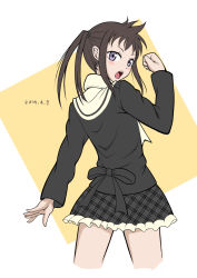 Rule 34 | 10s, 1girl, :o, bad id, bad pixiv id, black hair, from behind, harudori tsugumi, headphones, necktie, nikane (dillenid), purple eyes, skirt, solo, soul eater, soul eater not!, twintails