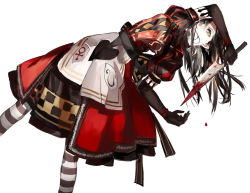 Rule 34 | 1girl, alice: madness returns, alice (alice in wonderland), alice liddell (american mcgee&#039;s alice), american mcgee&#039;s alice, american mcgee's alice, apron, black hair, blade, blood, dress, female focus, gloves, long hair, pantyhose, solo, starshadowmagician, striped clothes, striped pantyhose, white background, yellow eyes