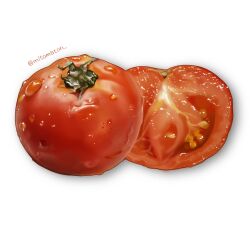 Rule 34 | artist name, cross-section, food, food focus, highres, mitomaton, no humans, original, realistic, simple background, still life, tomato, twitter username, vegetable, white background