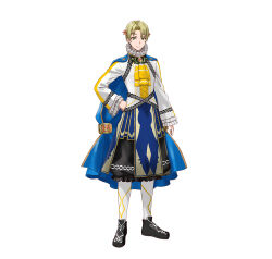 Rule 34 | 1boy, alfred (fire emblem), artist request, ascot, blonde hair, cape, fire emblem, fire emblem engage, fire emblem heroes, full body, green eyes, high collar, long sleeves, looking at viewer, male focus, nintendo, official art, short hair, solo, white background