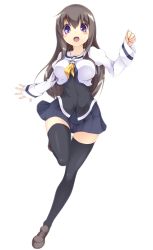 Rule 34 | 1girl, black hair, black thighhighs, blush, highres, josephine (twin tail rabbit), long hair, looking at viewer, open mouth, original, purple eyes, school uniform, simple background, solo, thighhighs, white background, zettai ryouiki