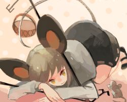 Rule 34 | 1girl, animal ears, bad drawr id, bad id, basket, capelet, dowsing rod, drawr, dress, female focus, grey hair, mouse (animal), mouse ears, mouse tail, nazrin, oekaki, short hair, solo, tail, touhou, yellow eyes