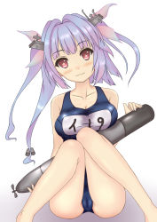 Rule 34 | 10s, 1girl, bad id, bad pixiv id, blue hair, breasts, i-19 (kancolle), kantai collection, knees together feet apart, large breasts, long hair, one-piece swimsuit, personification, red eyes, school swimsuit, star-shaped pupils, star (symbol), swimsuit, symbol-shaped pupils, terakoya, torpedo, twintails