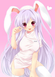 Rule 34 | 1girl, :p, animal ears, bad id, bad pixiv id, blush, breasts, etou (cherry7), female focus, hat, highres, large breasts, licking, long hair, nurse, nurse cap, purple hair, rabbit ears, red eyes, reisen udongein inaba, solo, thermometer, thighhighs, tongue, tongue out, touhou, very long hair, white thighhighs