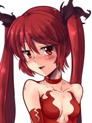 Rule 34 | 1girl, bare shoulders, blush, boa (brianoa), breasts, choker, cthugha (nyaruko-san), haiyore! nyaruko-san, long hair, looking at viewer, open mouth, red eyes, red hair, ribbon, solo, transparent background, twintails