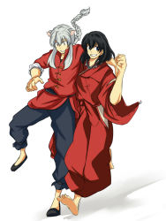 Rule 34 | (a)ka, 2boys, alternate hairstyle, animal ears, bad id, bad pixiv id, black hair, braid, chinese clothes, cosplay, costume switch, creator connection, dog ears, inuyasha, inuyasha (character), inuyasha (cosplay), japanese clothes, multiple boys, ranma 1/2, saotome ranma, saotome ranma (cosplay), simple background, single braid, voice actor connection, white hair, yamaguchi kappei
