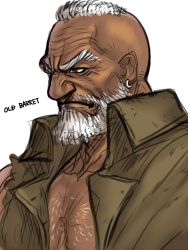 Rule 34 | 1990s (style), 1boy, bad id, bad pixiv id, barret wallace, beard, earrings, facial hair, final fantasy, final fantasy vii, jewelry, male focus, manly, mustache, old, aged up, solo, white hair, yapo (croquis side)