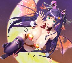 Rule 34 | 1girl, aqua eyes, bare shoulders, breasts, halloween, highres, large breasts, long hair, looking at viewer, love live!, low twintails, mizuno kakeru, open mouth, purple eyes, smile, solo, tojo nozomi, twintails