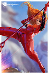 Rule 34 | 1girl, blue eyes, bodysuit, breasts, cameltoe, commentary, evangelion: 3.0 you can (not) redo, eyepatch, freckles, gloves, highres, long hair, looking at viewer, neon genesis evangelion, plugsuit, prywinko, rebuild of evangelion, red bodysuit, smile, solo, souryuu asuka langley, thighs
