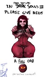Rule 34 | 1girl, armor, black hair, breasts, colored skin, dark souls (series), dark souls i, darkwraith, from software, mask, navel, red skin, scathegrapes, sitting, thick thighs, thighs