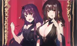 Rule 34 | 2girls, anger vein, angry, bare arms, bare shoulders, blunt bangs, blush, breasts, cleavage, clenched hand, dsr-50 (girls&#039; frontline), dsr-50 (highest bid) (girls&#039; frontline), earrings, echj, fist shaking, furrowed brow, girls&#039; frontline, hand up, hime cut, index finger raised, jewelry, large breasts, long hair, looking at viewer, multiple girls, official alternate costume, open mouth, red eyes, sketch, straight hair, upper body, very long hair, wa2000 (ballroom interlude) (girls&#039; frontline), wa2000 (girls&#039; frontline)