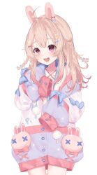 Rule 34 | 1girl, absurdres, aei jiei, ahoge, animal ears, blue bow, bow, braid, ear ornament, hair bow, hair ornament, heart, heart hair ornament, highres, jacket, multicolored clothes, multicolored jacket, open mouth, phase connect, pink bow, pink eyes, pink hair, pipkin pippa, pipkin pippa (1st costume), pom pom (clothes), rabbit ears, rabbit girl, rabbit hair ornament, rabbit ornament, sleeves past fingers, sleeves past wrists, solo, star (symbol), star hair ornament, virtual youtuber