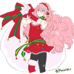 Rule 34 | 1girl, christmas, christmas tree, fire emblem, fire emblem fates, fire emblem heroes, gloves, hairband, hat, insarability, long hair, looking at viewer, nintendo, pantyhose, pink hair, santa costume, simple background, smile, soleil (fire emblem), solo, very long hair, white background