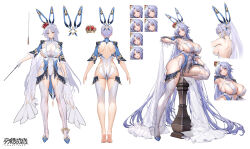 Rule 34 | + +, 1girl, absurdly long hair, absurdres, animal ears, armpits, blue hair, boots, breasts, character request, character sheet, commentary request, covered navel, cross-shaped pupils, crosscore, crown, expressions, fake animal ears, full body, gloves, high heel boots, high heels, highres, huge breasts, impossible clothes, impossible leotard, leotard, long hair, looking at viewer, mini crown, multiple views, official art, open mouth, rabbit ears, red eyes, sideboob, simple background, standing, surfing orange, symbol-shaped pupils, thick thighs, thigh boots, thighs, very long hair, white background, white gloves