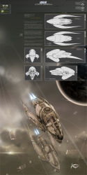Rule 34 | 3d, absurdres, amarr empire (eve online), astepintooblivion, battleship (eve online), brown theme, character sheet, cloud, commentary, concept art, copyright name, emblem, english text, eve online, flying, glowing, highres, imperial navy (eve online), logo, military vehicle, multiple views, navy faction (eve online), nebula, no humans, original, outdoors, planet, realistic, reflection, science fiction, sky, space, spacecraft, spaceship, star (sky), starry sky, thrusters, vehicle focus