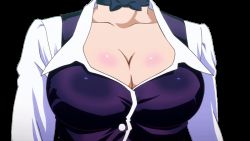 Rule 34 | 10s, 1girl, animated, animated gif, bouncing breasts, bow, bowtie, breasts, choker, cleavage, close-up, gif artifacts, large breasts, looping animation, rio -rainbow gate!-, rio rollins, screencap, solo, super blackjack, transparent background, vest, walking